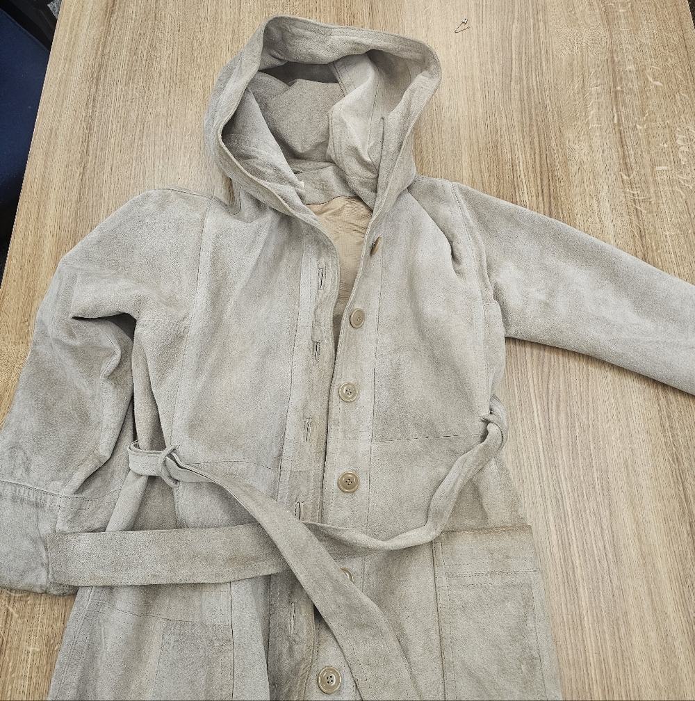 Vintage Women's Tan Leather Suade Hooded Jacket
